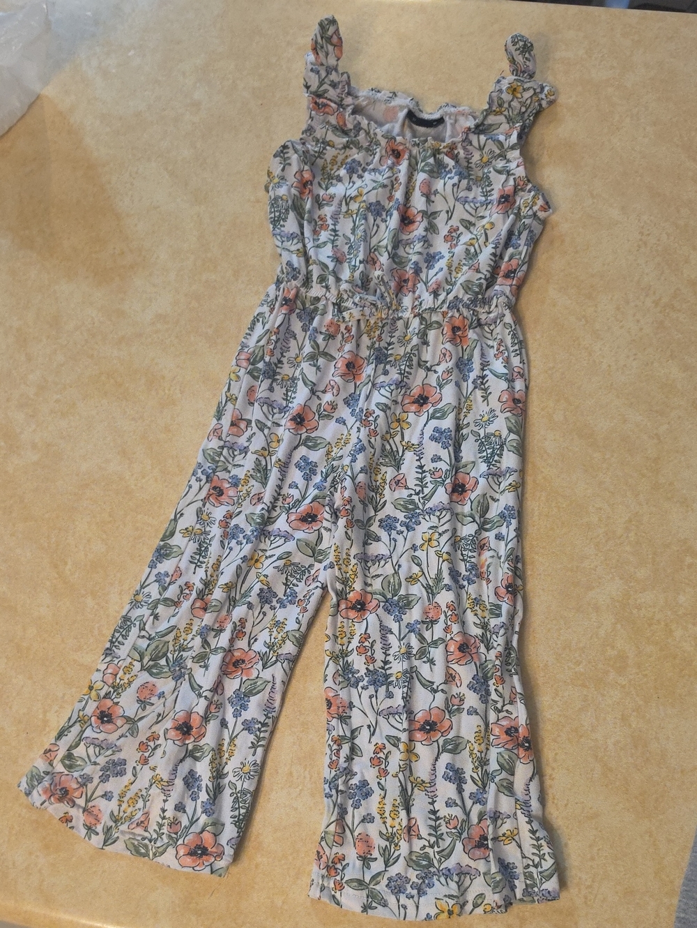 Floral Wide-Leg Jumpsuit - White with Pink & Green Floral Print